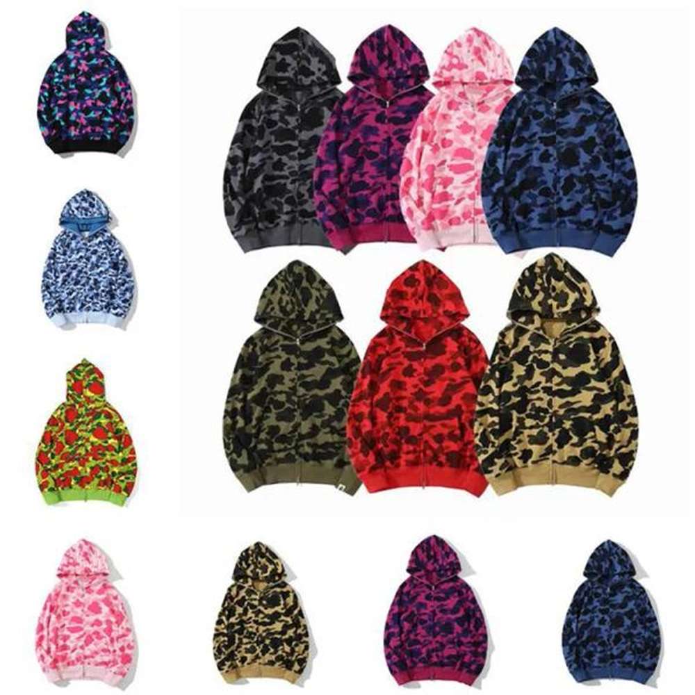 5A Designer Mens women hoodie popular shark pattern Sportwear Camouflage zip up hoodies high quality Hooded Jogging Casual tracksuit Jacket