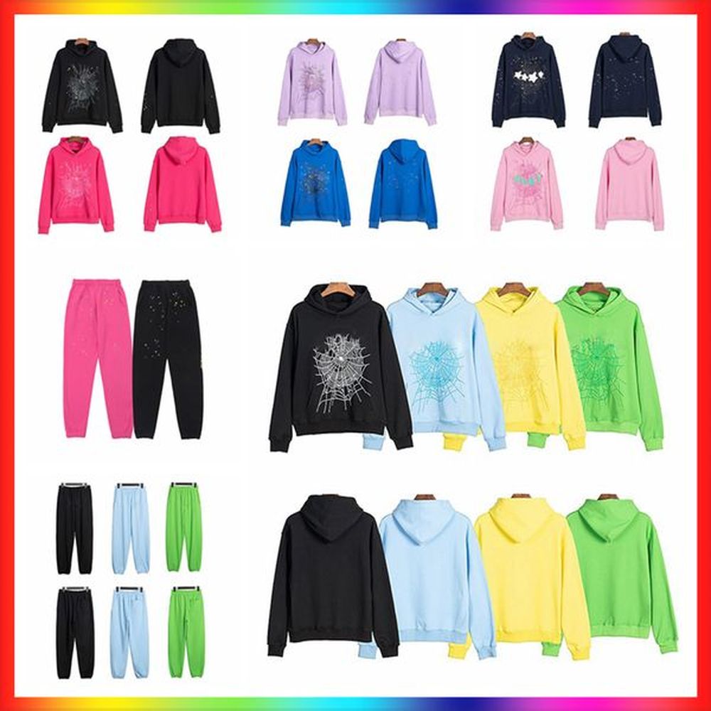 5A hoodie Mens Web Hoodie for men 24ss Sweatshirts Hoody cobweb Women polo grid pink Hoodies Hip Hop Tracksuit Puff Print Pullover net pants