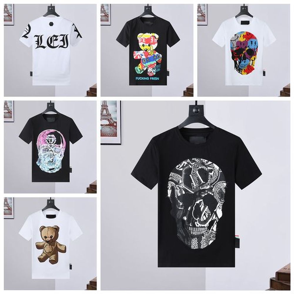 5A Mens tshirt 2024 PP Skull Diamond t shirts Germany brand Luxury designers letter 3D Dollar bear printing polos Mens Tshirts Women Skulls