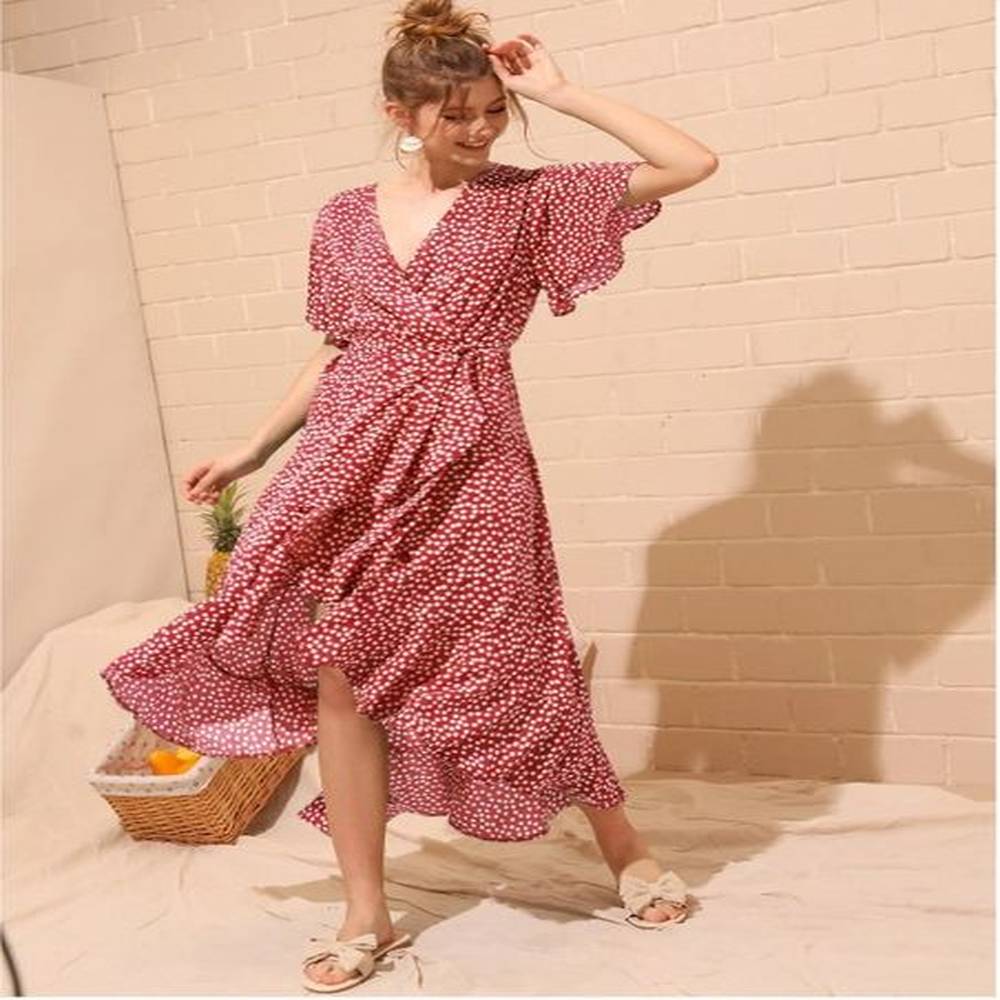 aachoae long wrap dress summer boho style floral print