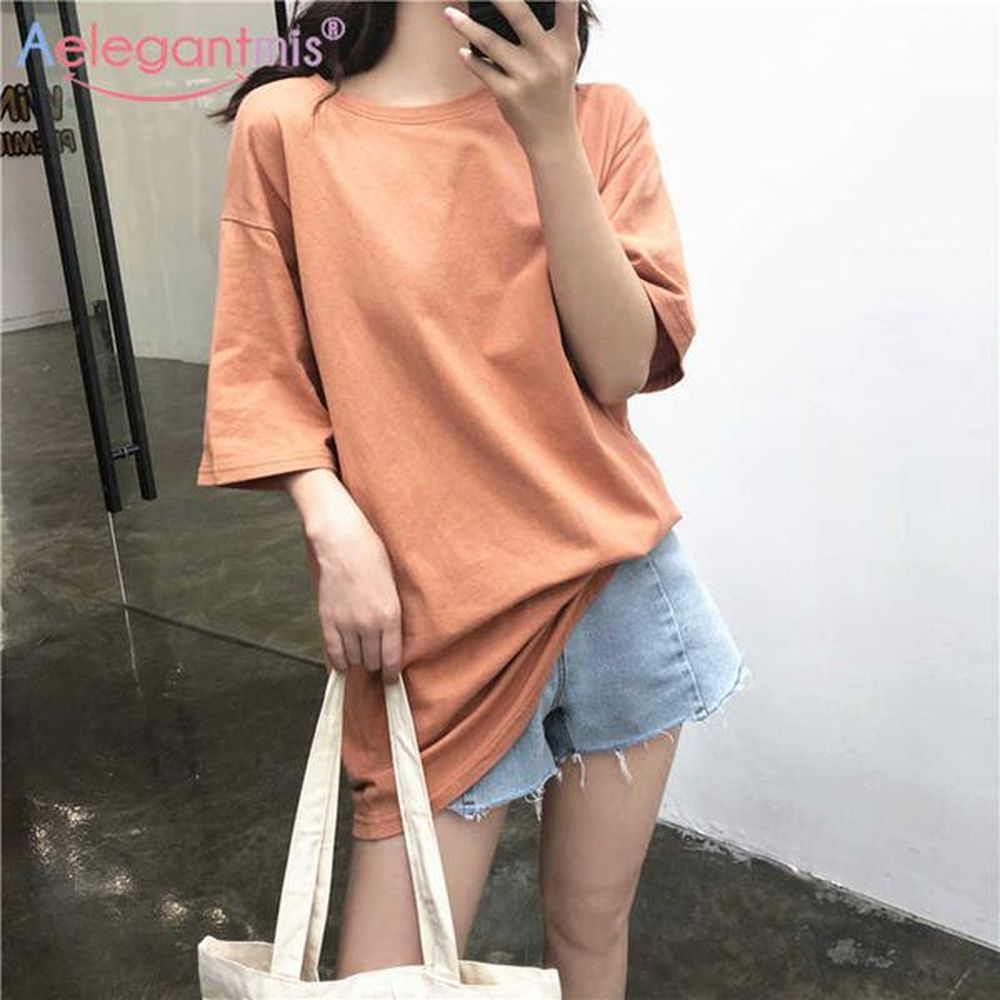 aelegantmis bottoming loose short t shirts women oversized basic tops