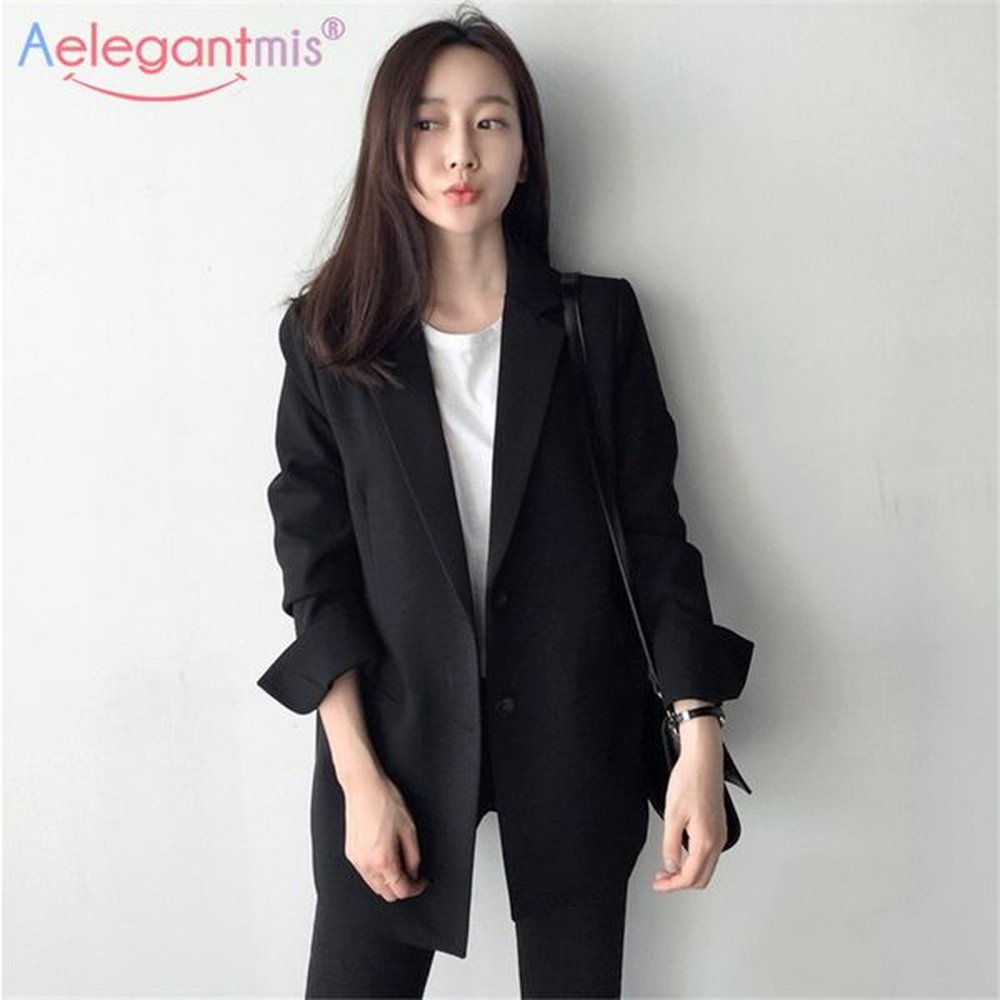 aelegantmis elegant long sleeve slim blazer jacket women casual black