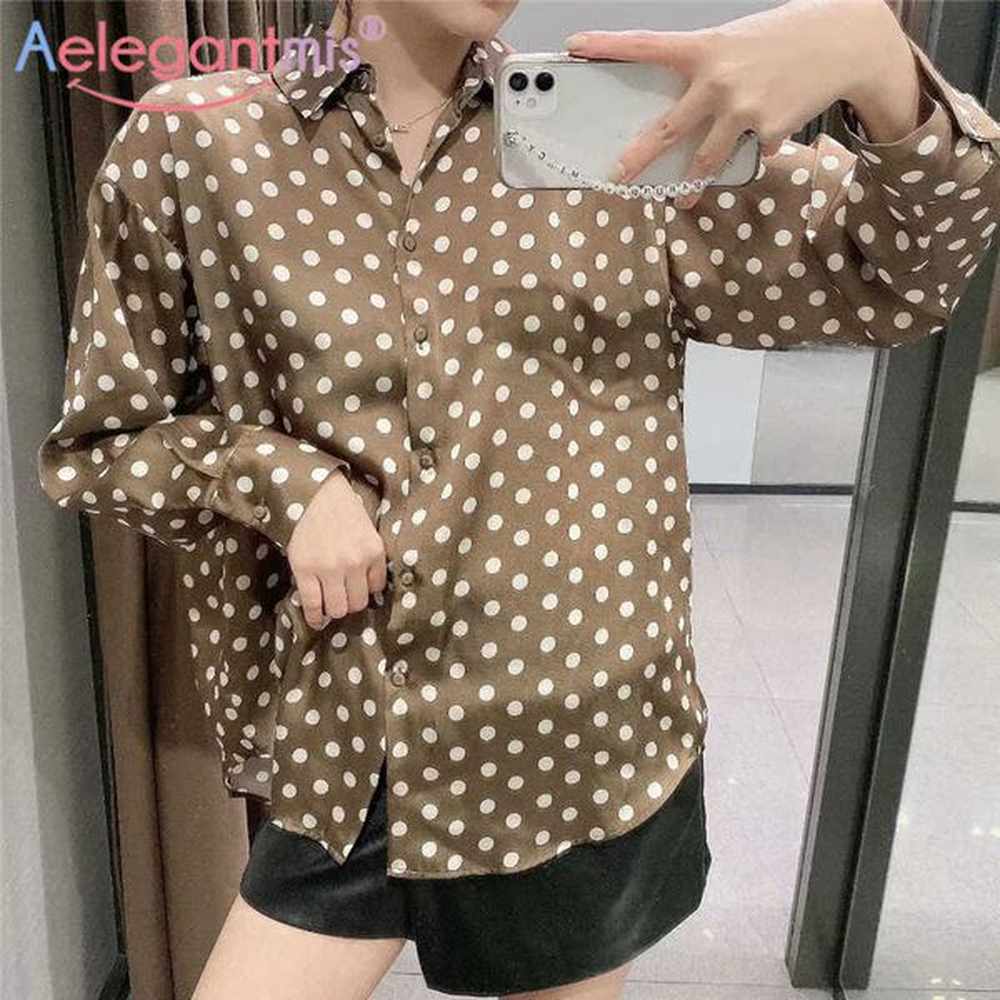 aelegantmis vintage polka dot blouses shirt female spring long sleeve