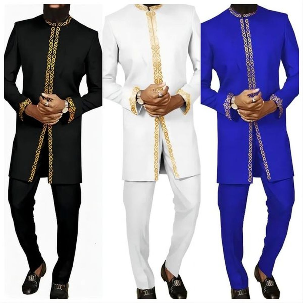 African mens fashion embroidered top and mens 2-piece elegant classic ultra-thin party dance casual beauty set 241022