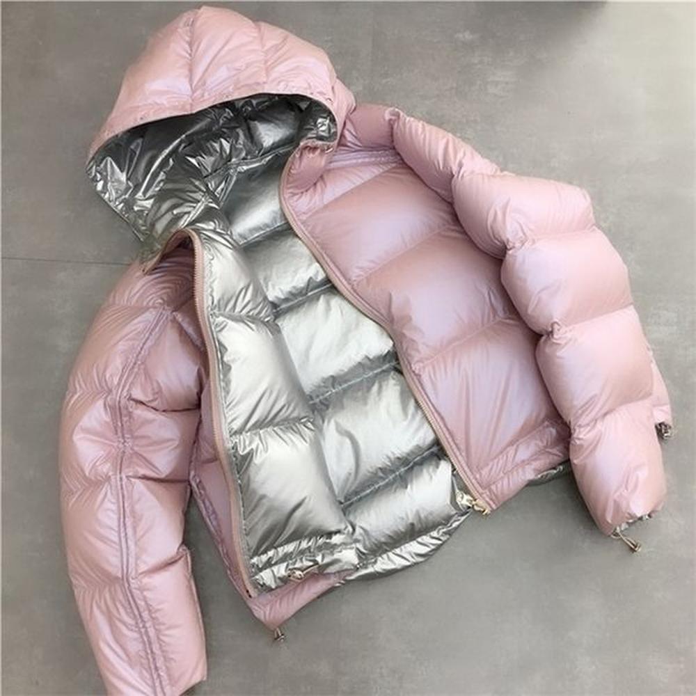 ailegogo gold silver double side down coat winter jacket women