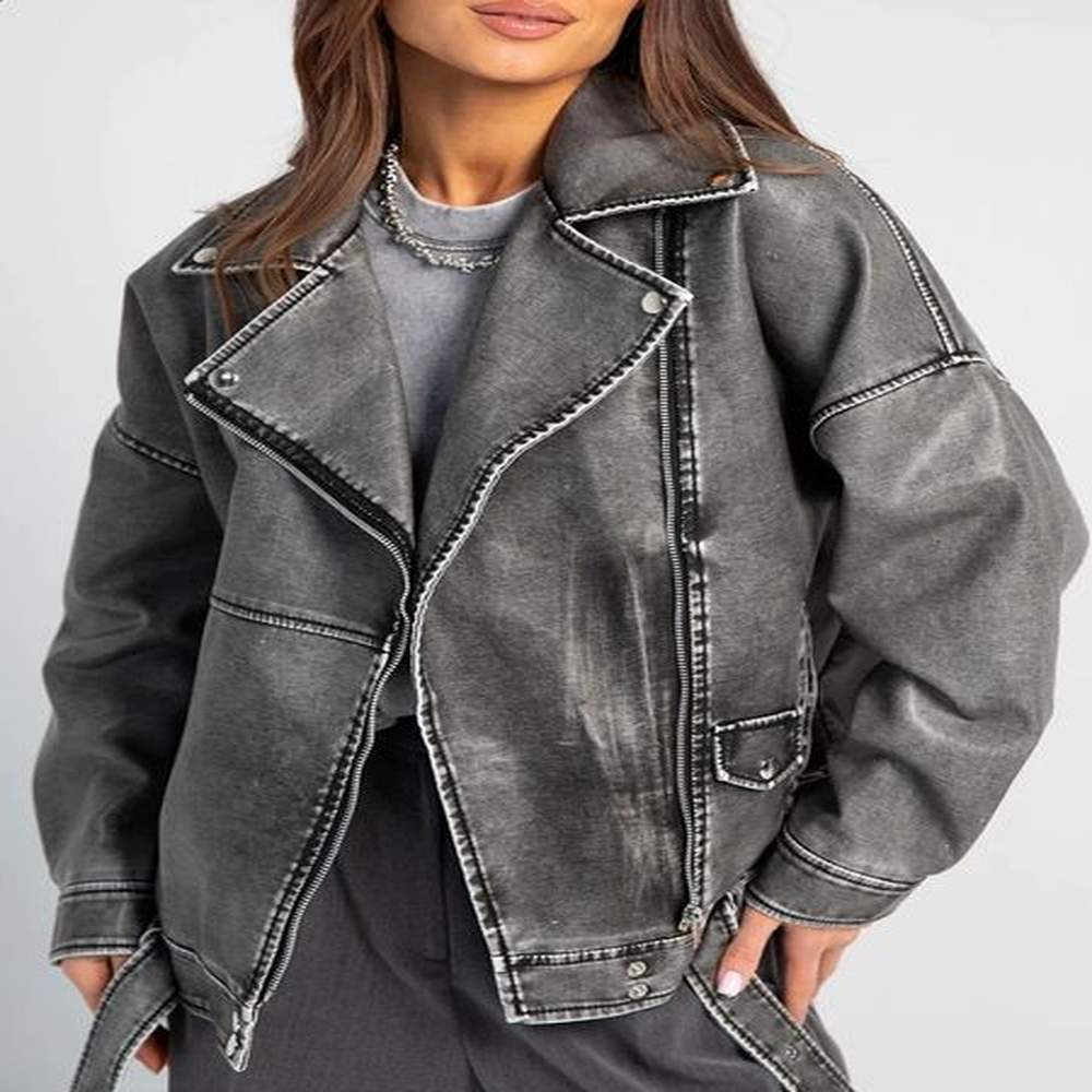 ailegogo spring autumn women vintage loose faux leather jacket streetwear