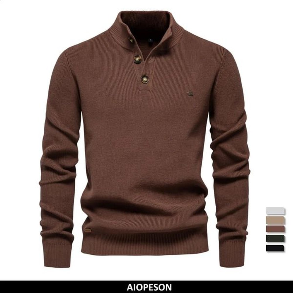 AIOPESON Mens Mock Neck Button up Cotton Pullover Sweaters Casual Social Knit Turtleneck Autumn Winter for Men 241224