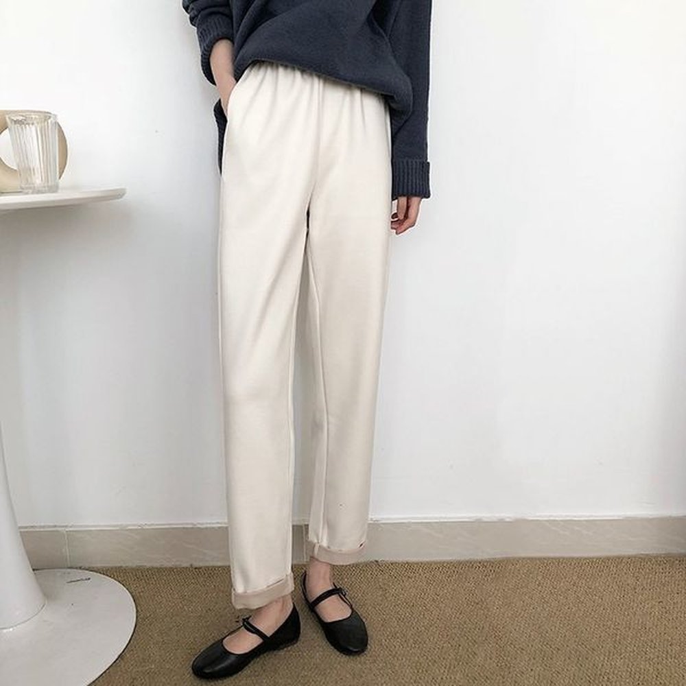 all match casual high waist pants solid chic straight velvet