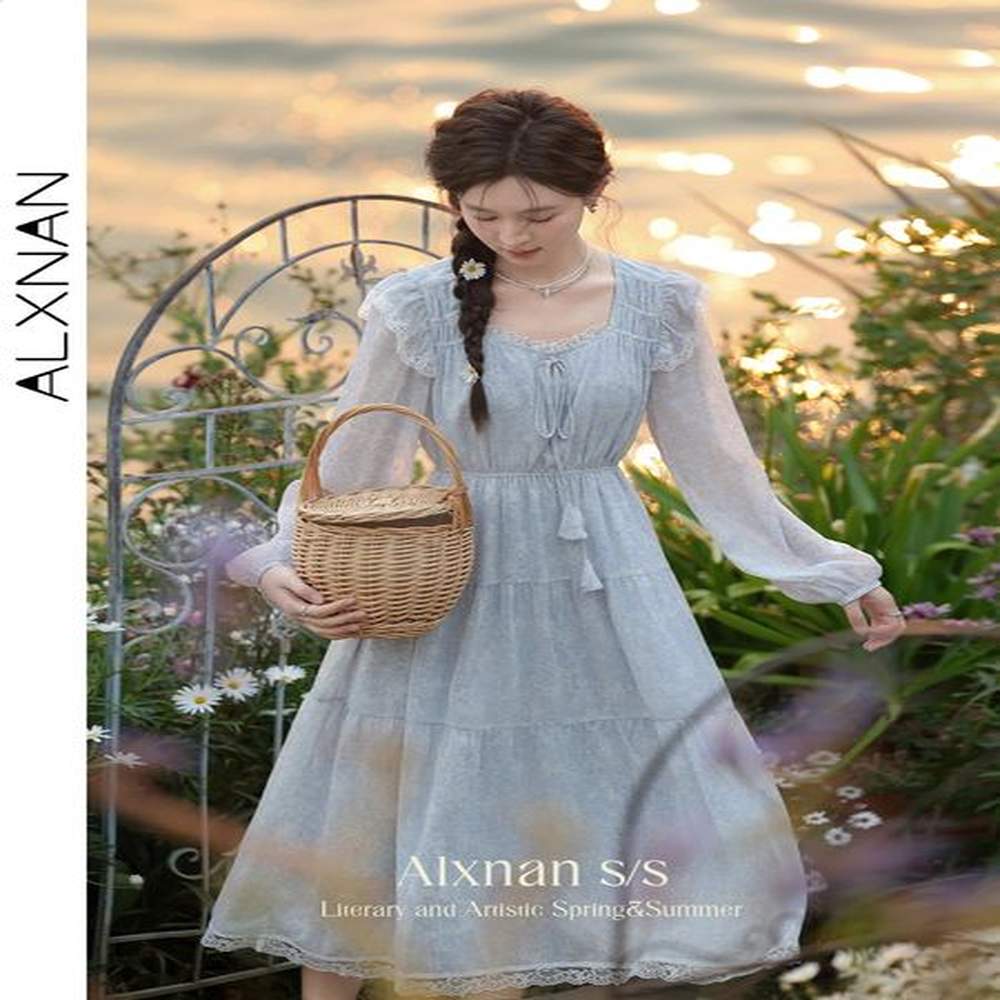 alxnan women spring frenchy ditsy floral tierred dress female chic