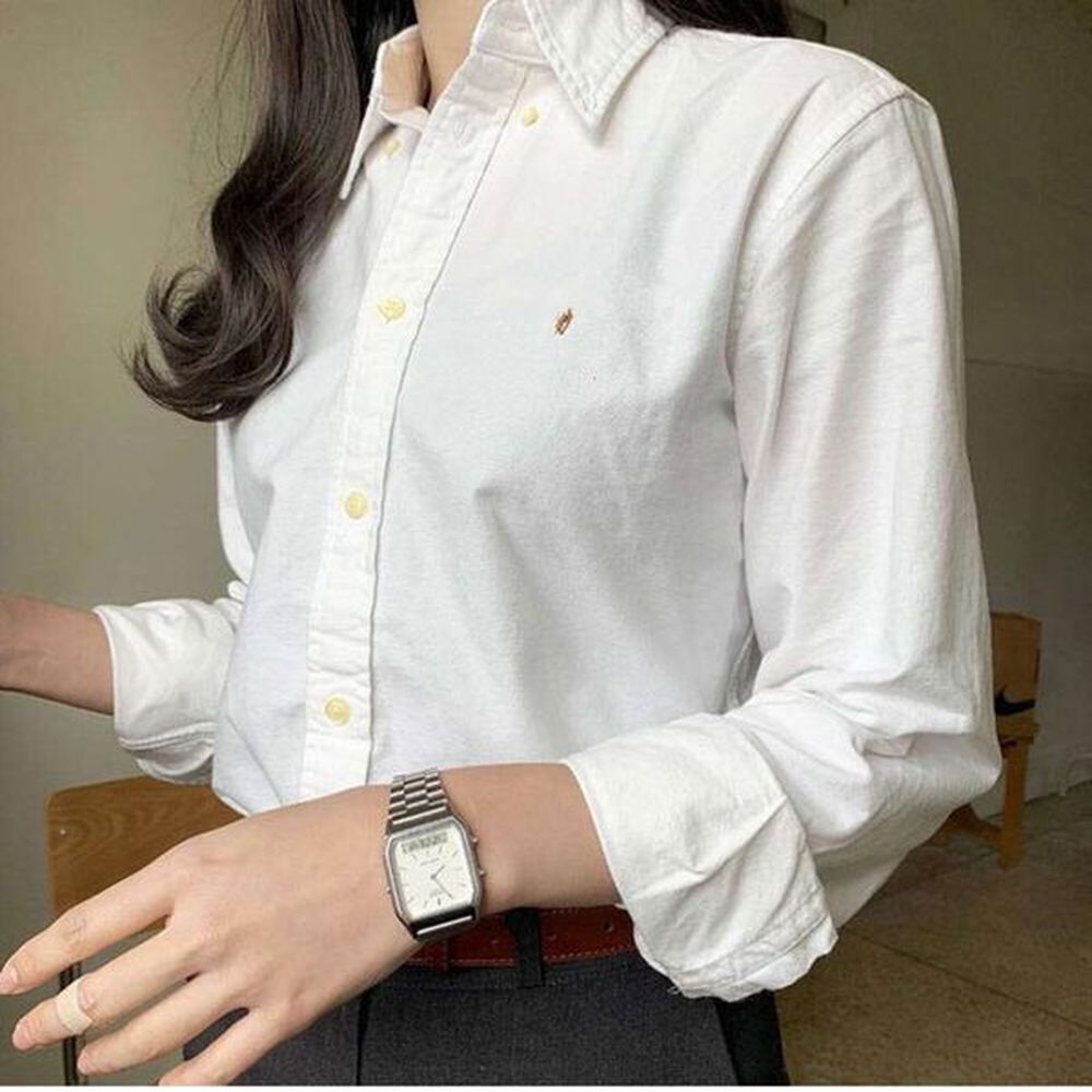 american casual polo pony blouses womens loose lapel neck cotton