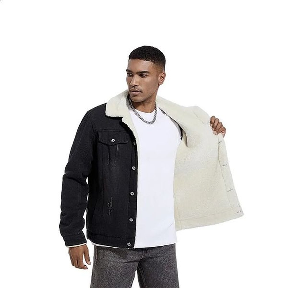 American Casual Vintage Mens Denim Jackets Winter Fleece Thick Warm Windbreaker Jacket Men Fashion Lapel Coat Denim Jacket 240729