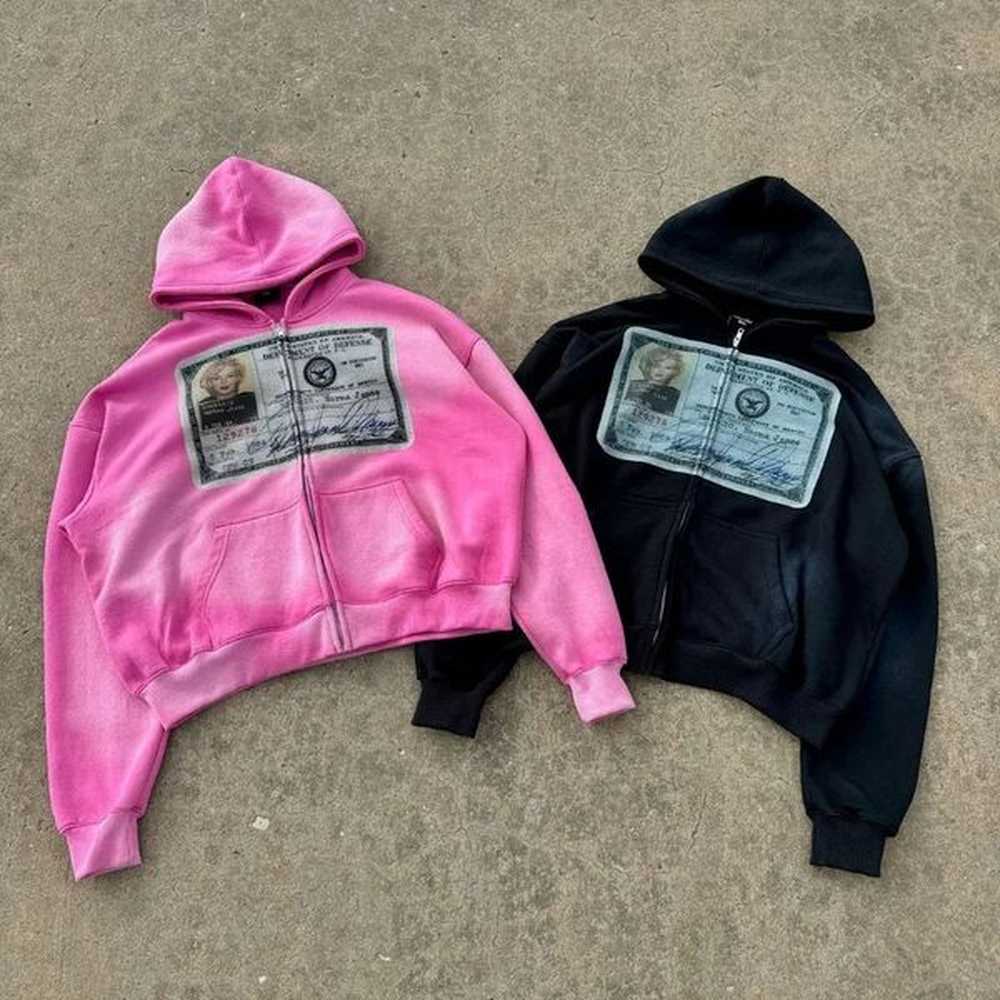 american celebrity business card pattern printed niche casual zipper hoodie