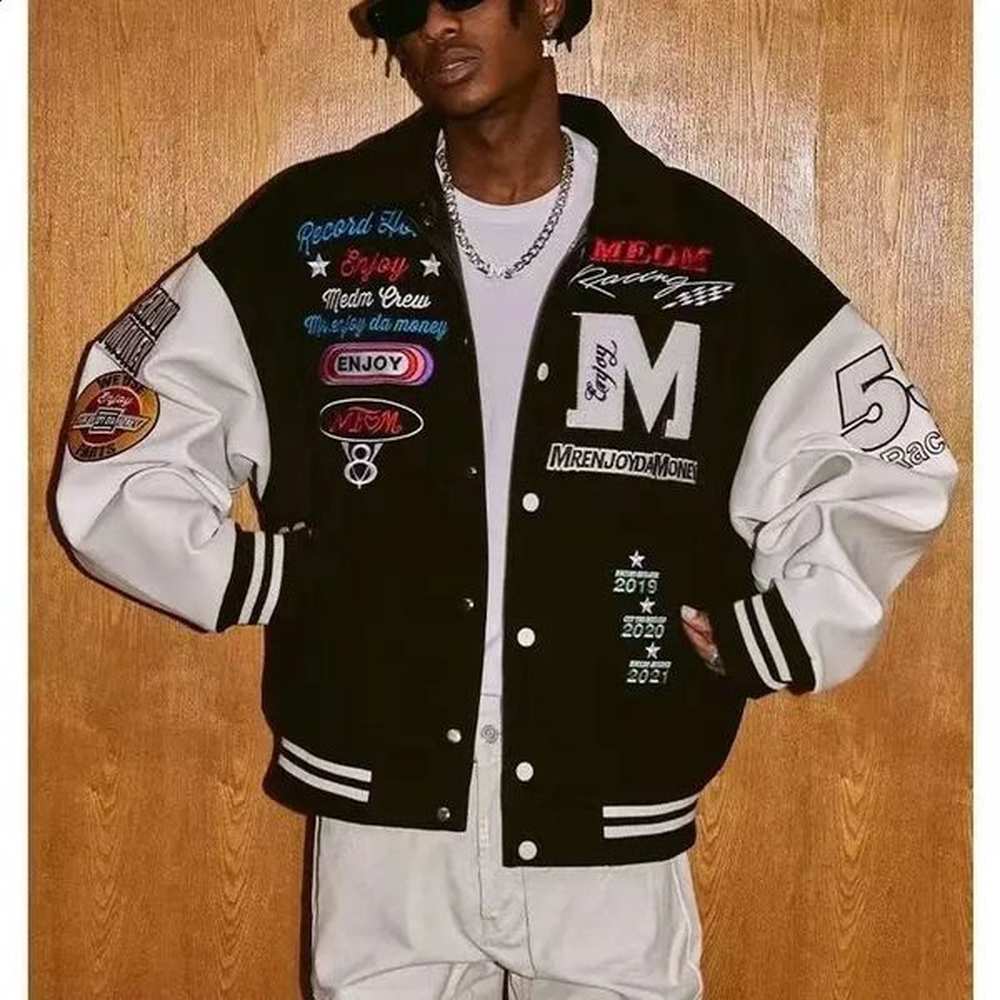 American High Street Jacket for Men Ins Style Embroidered Couple Baseball Uniform Retro Loose Coat Autumn and Winter Fashion 241209
