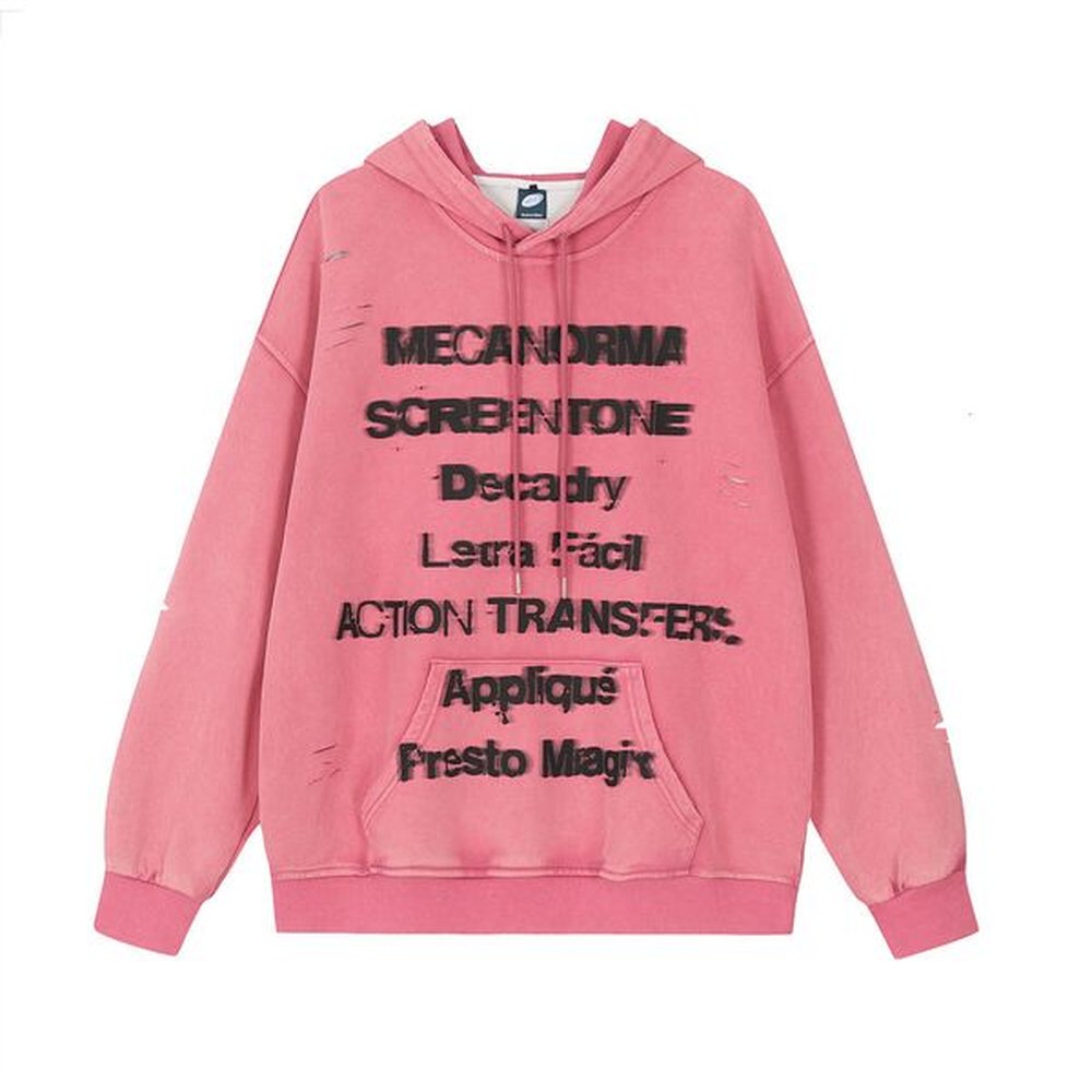 American high street letter printed ripped hole washable loose hoodie for men, niche knife cut damage hooded pullover trend