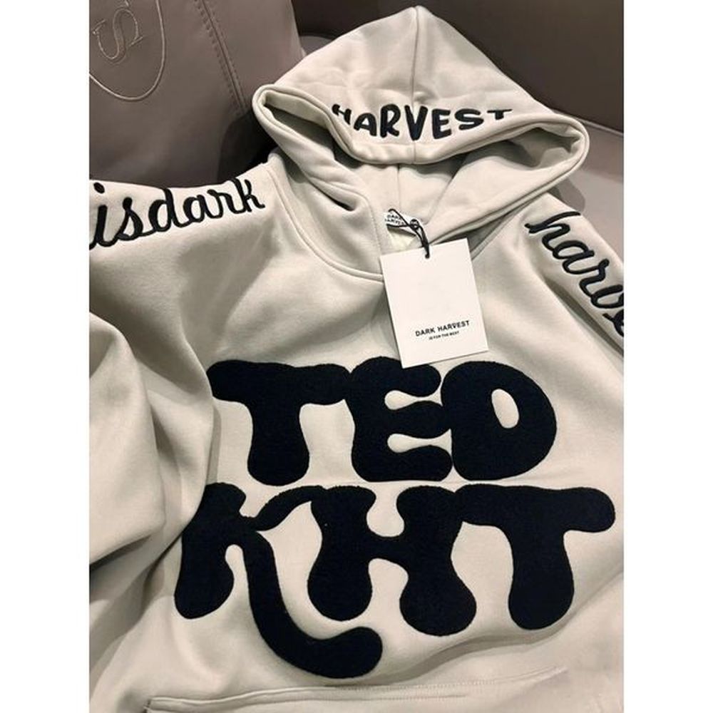 American high street minority Hoodie tedkht embroidered letters printed oversize loose longsleeved hooded and velvet sweater microAmoy for b
