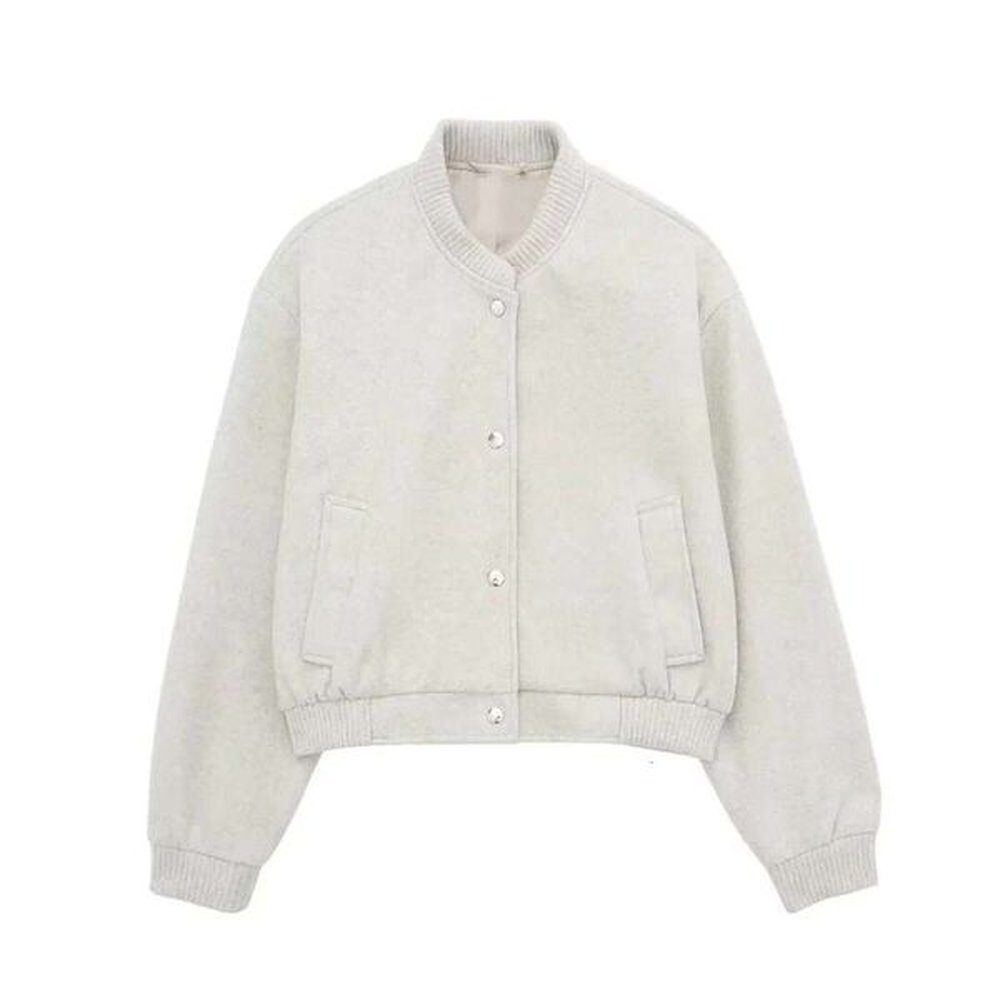american ins spicy girl beige stand up collar loose woolen