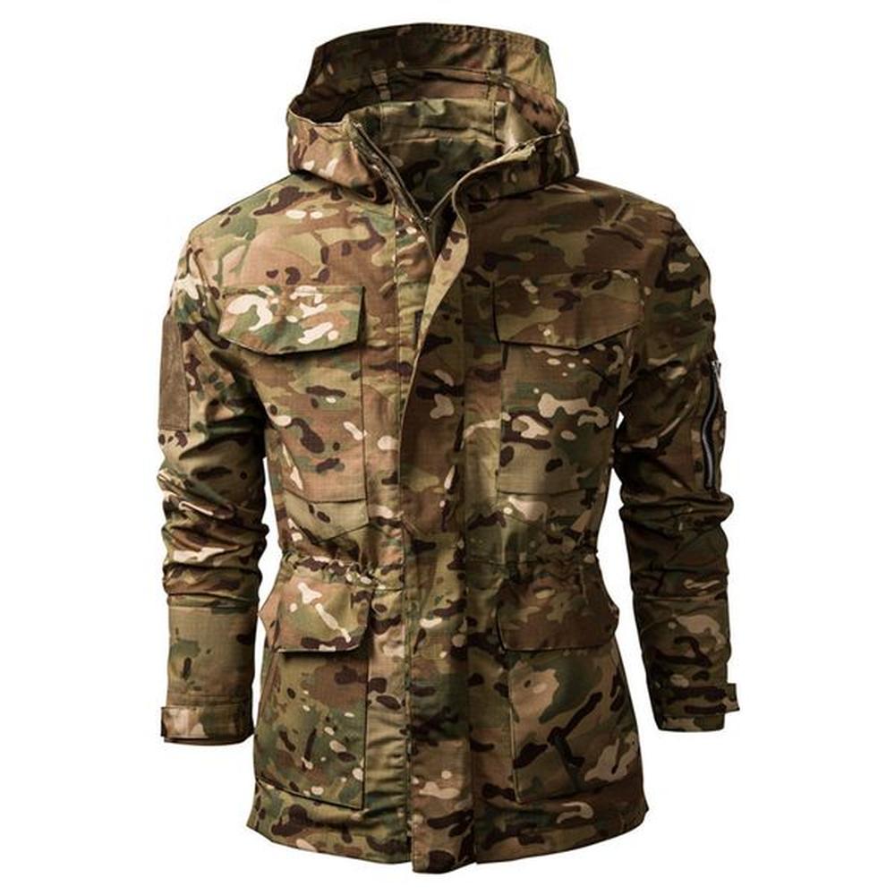 American men outdoor waterproof zipper pocket versatile hooded tactical jacket