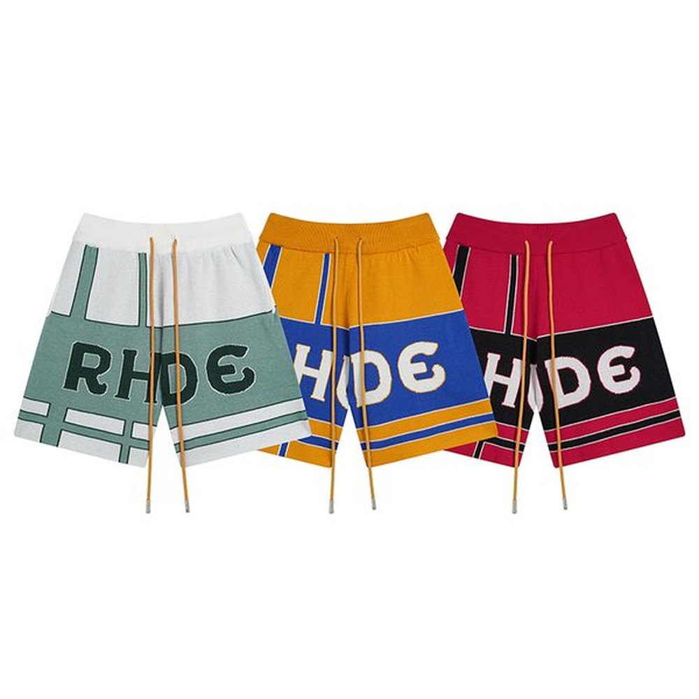 American Men's And Women's Designer Short Green Rhude Letter Mix Color Jacquard Knitted Shorts Wool Knee Length Man Usa