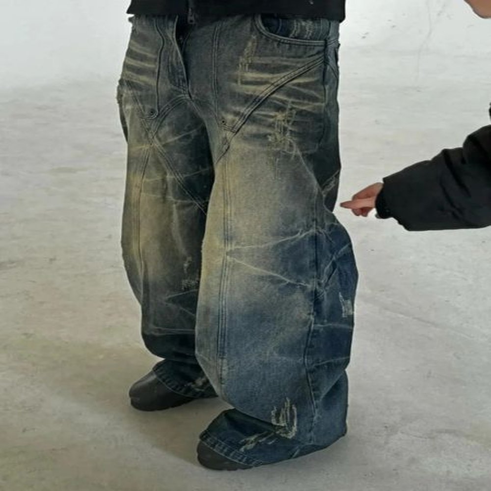 American New Fashion Washed Hole Baggy Jeans Men Y2k Haruku Vintage Gothic Hip Hop Popular Casual High Waist Wide Leg Pants