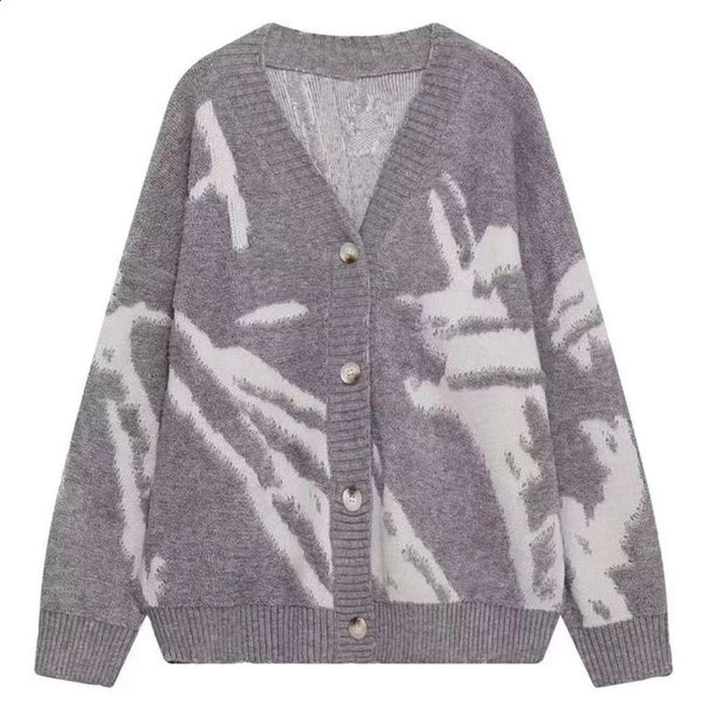 American Oversized Sweater Cardigan Vintage Flocking Knit Sweater Mens Clothing Loose Winter Cardigans Y2k Hip-Hop Streetwear 241230