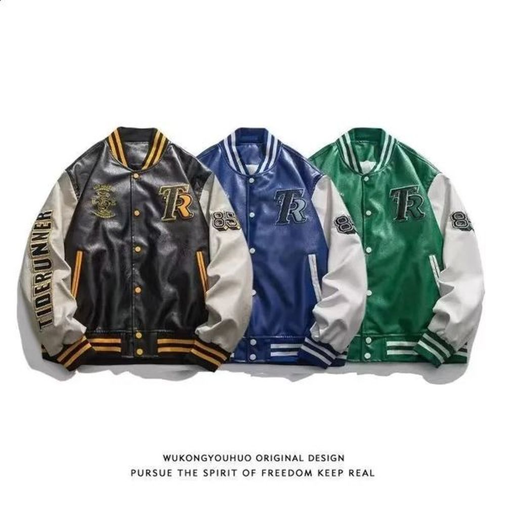 American PU Leather Baseball Uniform Y2K Punk Fashion Trend Loose Retro Baseball Uniform Couple Casual Joker Jacket Top Coat 240824