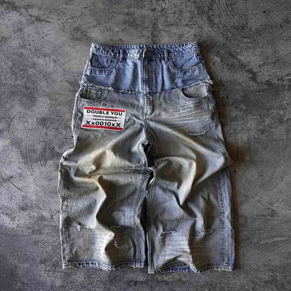 American Retro Double Stitching Washed Baggy Jeans Mens Y2K Harajuku Hip-Hop Gothic Casual Joker Wide Trousers Street Wear 250114