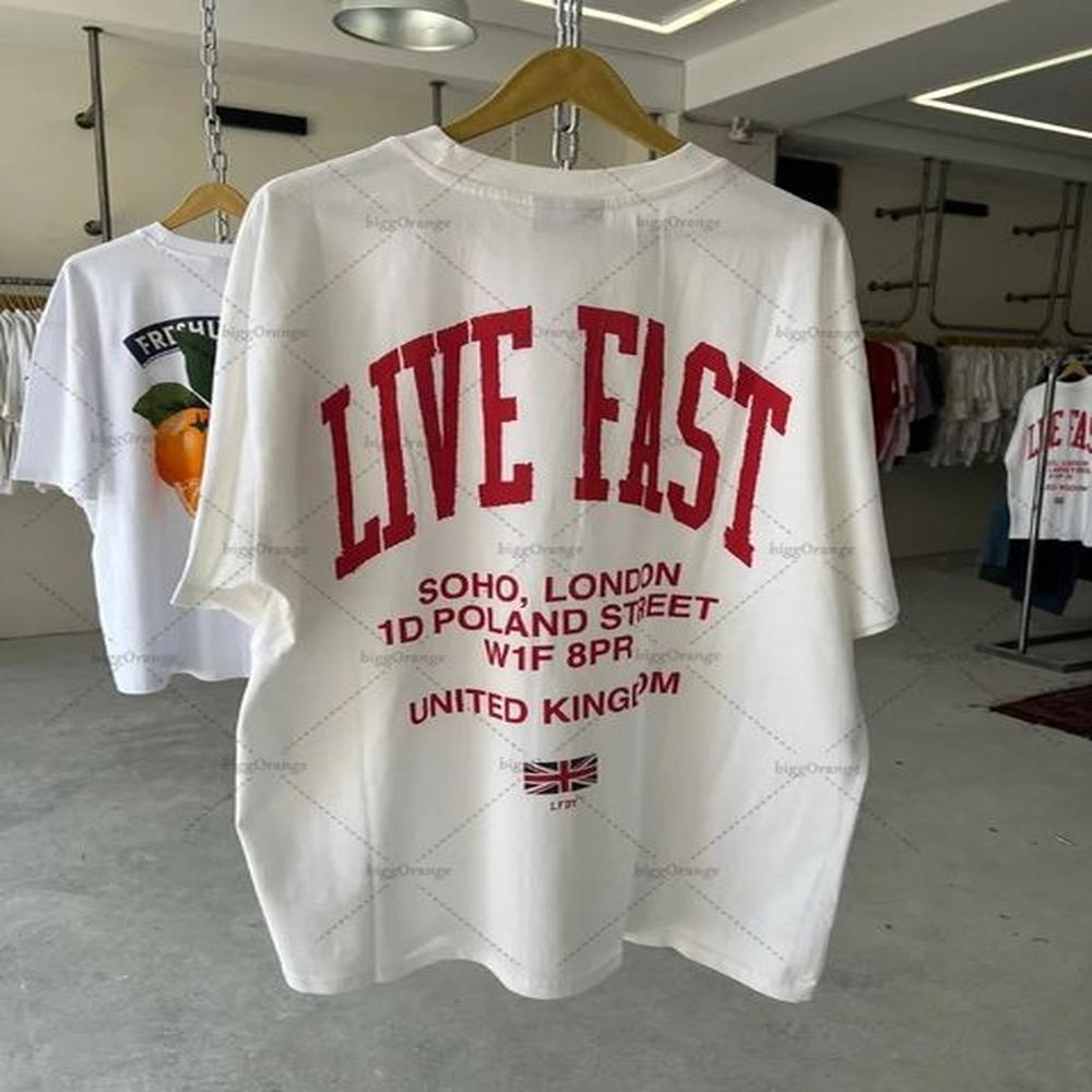 American Retro Hiphop Oversized Tshirt Harajuku Letter Print Casual Loose Top Men Street Fashion Clothing Pure Cotton 250210