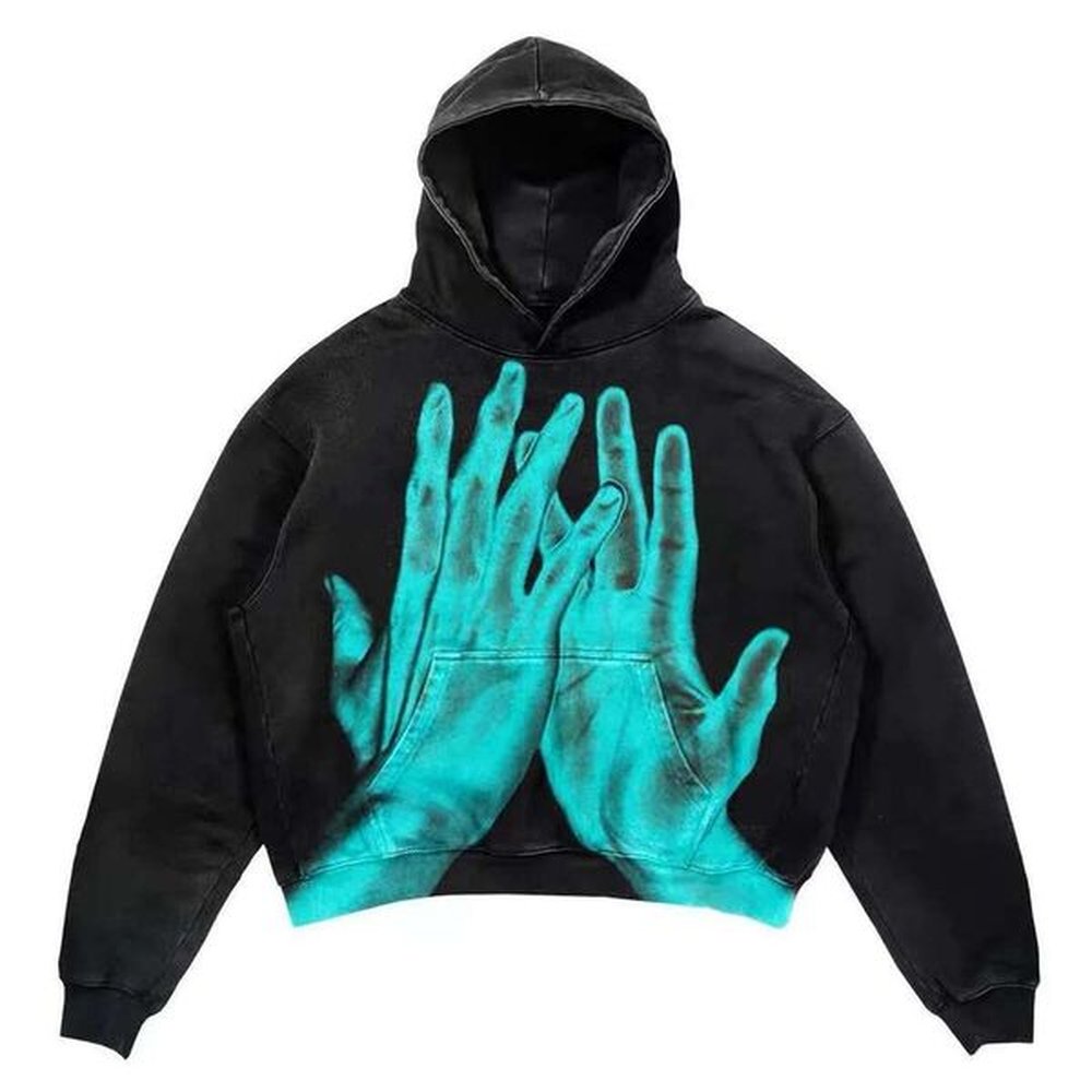 American Retro Punk Washed Denim Hoodie Haruku Street Hip Hop Goth Long Sleeve Clothing Y2k Fashion Coat for Men and Women