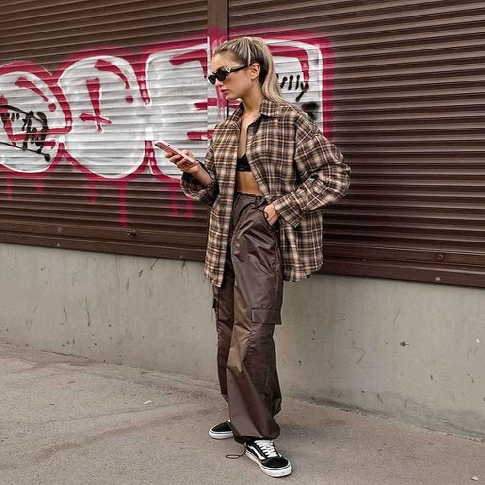 american retro street brown plaid shirt for women layered