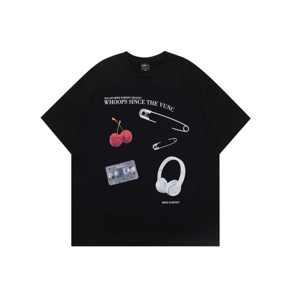 American retro T-shirt street summer loose cotton fashion brand off shoulder printed short sleeve shirt men and women J240722