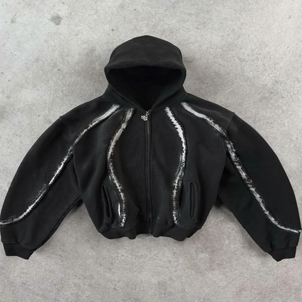 american retro zipper hoodie yk hip hop harajuku stripe embroidery
