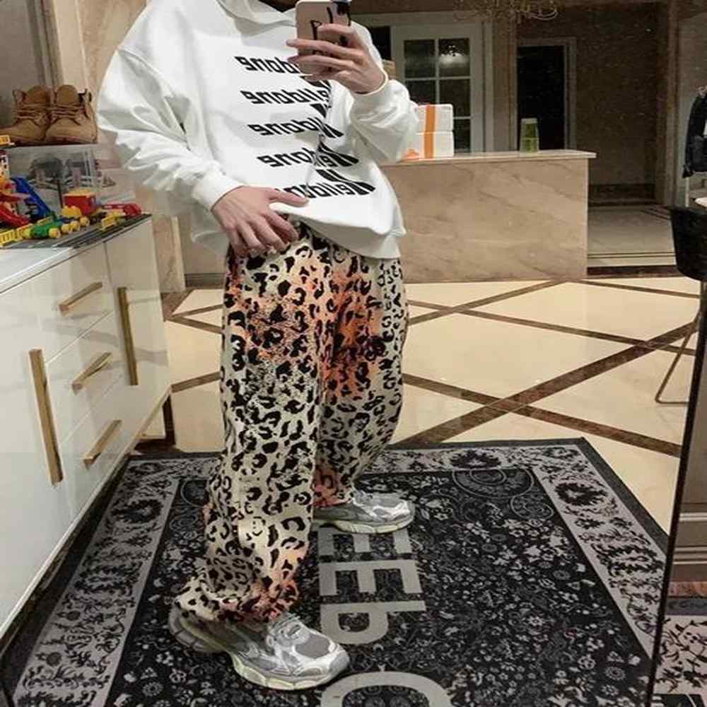 american street hip hop leopard print jeans women yk streetwear