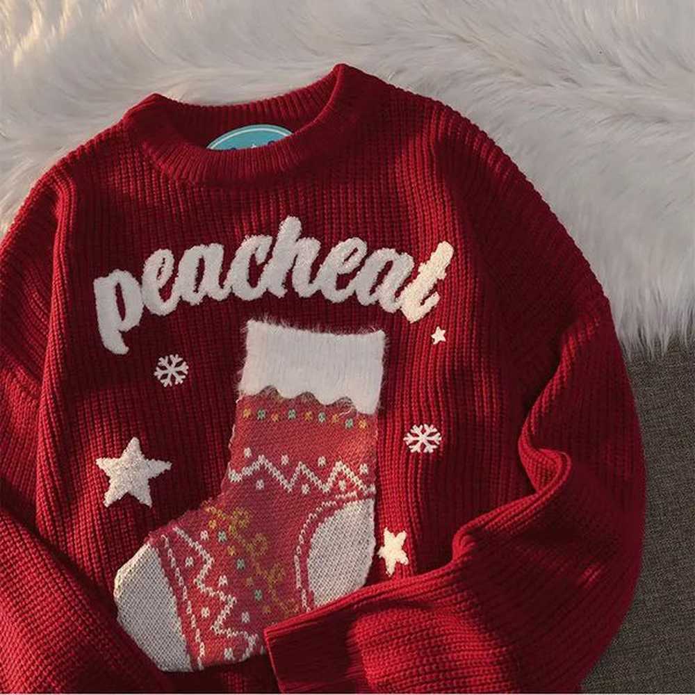 american vintage christmas oversized sweater women winter fashion pullover loose