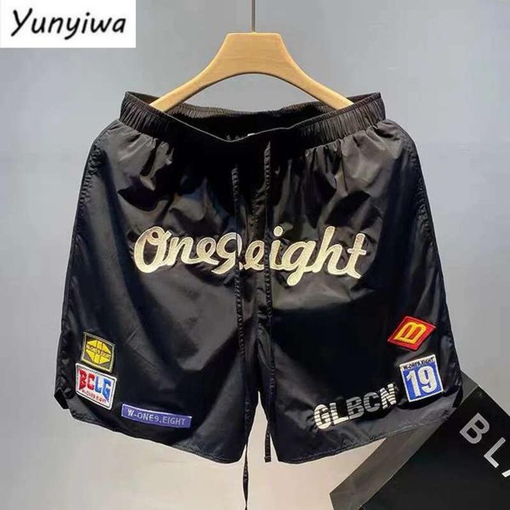 American Vintage Latter Embroidery Summer Men's Sports High Street Basketball s Loose Breathable Beach Shorts