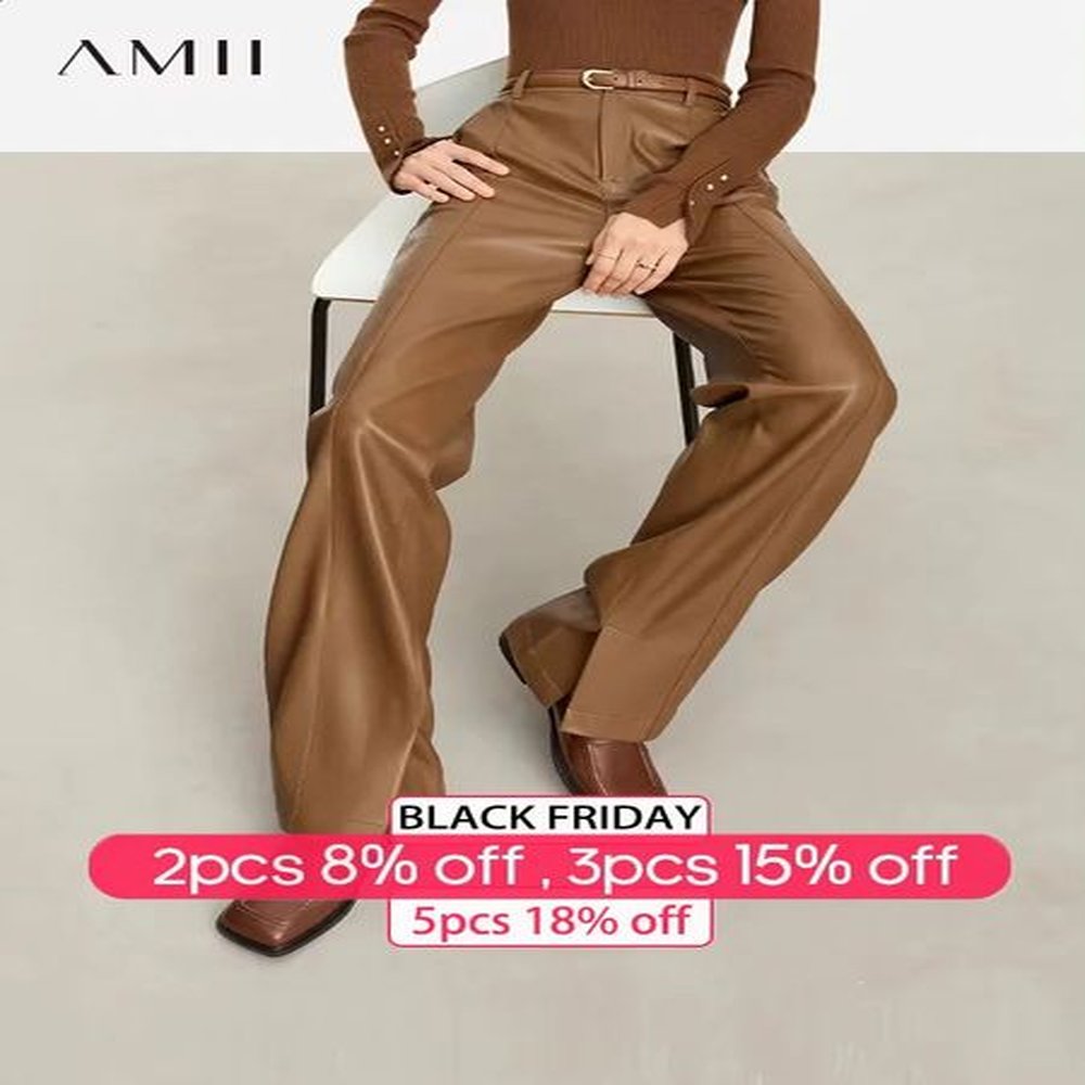 amii minimalist pu leather casual pants for women autumn