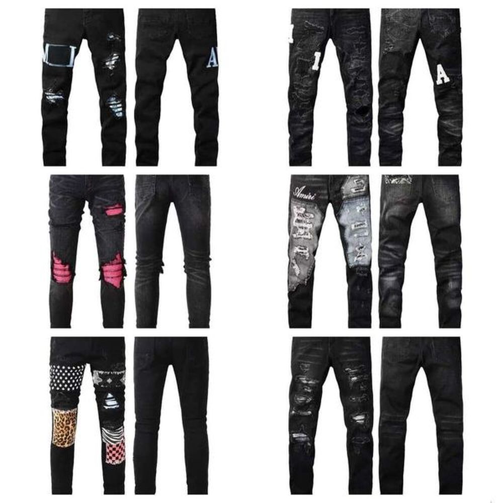 amriris designer jeans jeans for jeans european jean hombre pants trousers biker embroidery ripped for trend cotton fashioncargo pants black