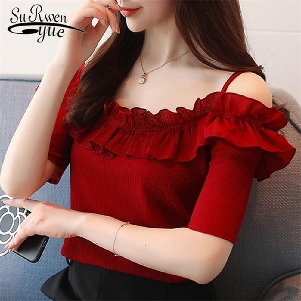 and ladies tops sexy slash neck womens clothes short chiffon
