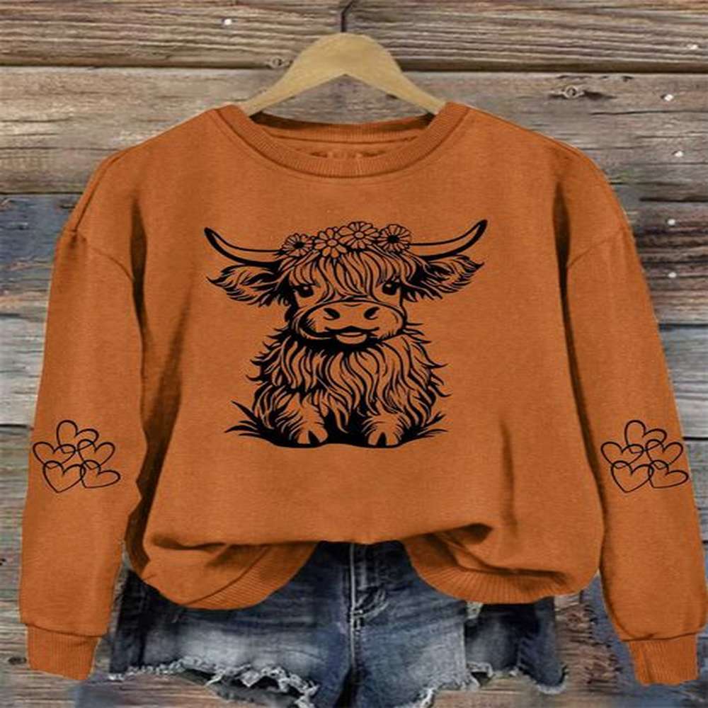 animals print washed sweatshirt crew neck casual washed sweatshirt for