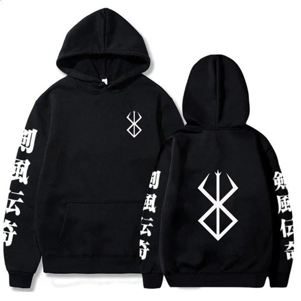 Anime Hoodie Berserk Print Graphic Sweatshirt Pullover Harajuku Hip Hop Loose MenWomen Streetwear Tops Oversized 240821