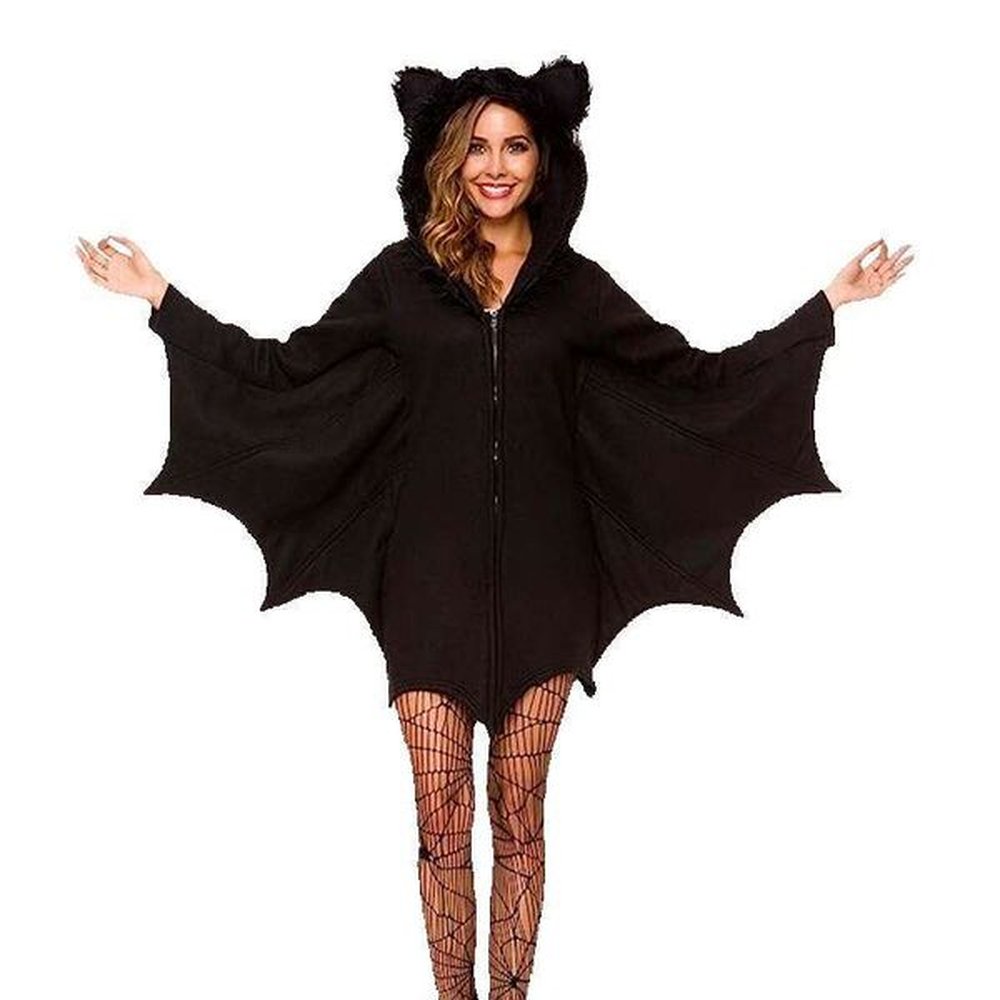 anime vampire cosplay dress halloween ladies black bat hooded shawl