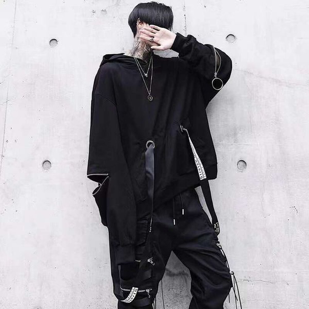 ARENS Black Men s Hoodies Goth Sweatshirt Hood Autumn Techwear Gothic Darkwear Hoodie Sweatshirts Streetwear Hip Hop Harajuku
