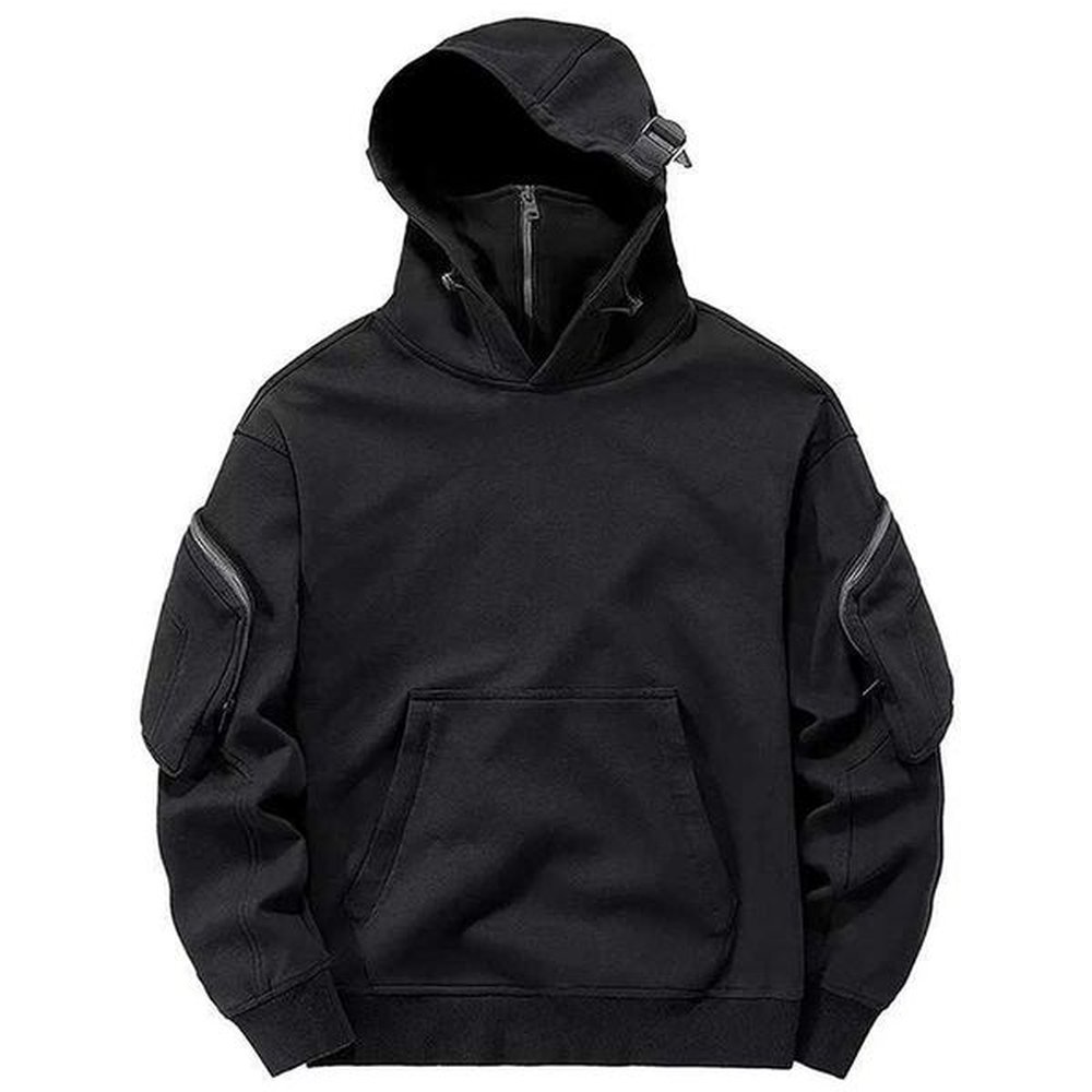 ARENS Mens Techwear Zip Up Hoodies Dark Souls Cyberpunk Sweatshirts High Neck Mask Windproof Pullovers Dark Black Cargo Tops X241228
