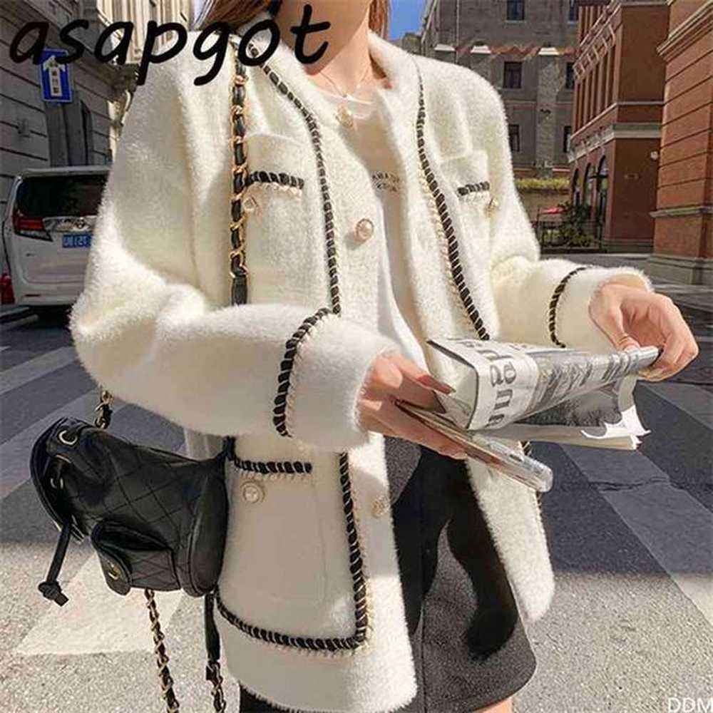 asapgot white mink cashmere sweater coat women autumn winter lazy