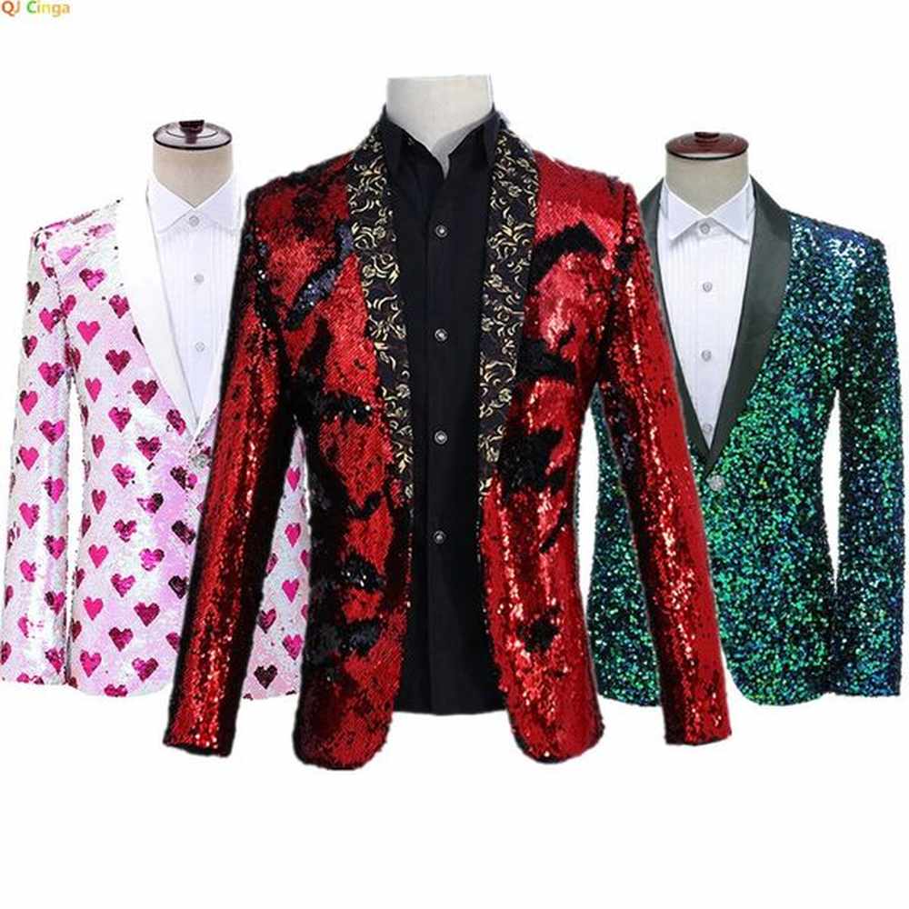 Asian Size Mens Suit Jacket Wedding Party Slim Dress Coat Sequin Decoration Luxurious Blazers Blue Red Green Terno Masculino 241228