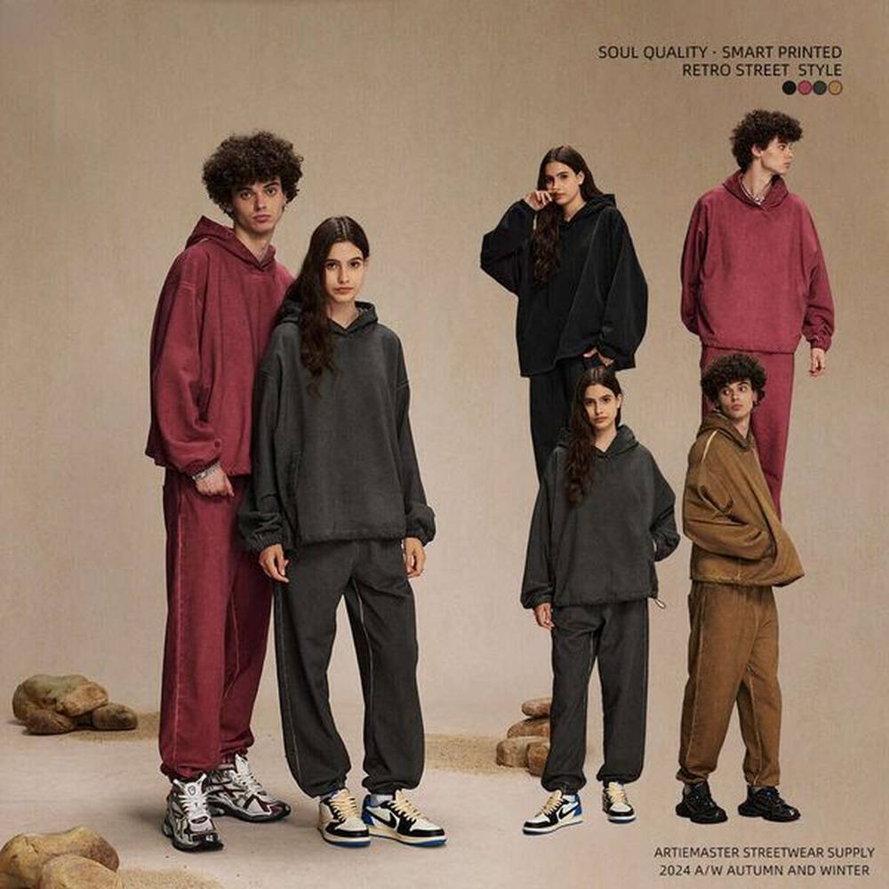 2024 Autumn American Trendy Brand Woolen Hoop 450g Dirty Dyeing Stir Fry Color Men's Hoodie, niche design sense, plus size men's c