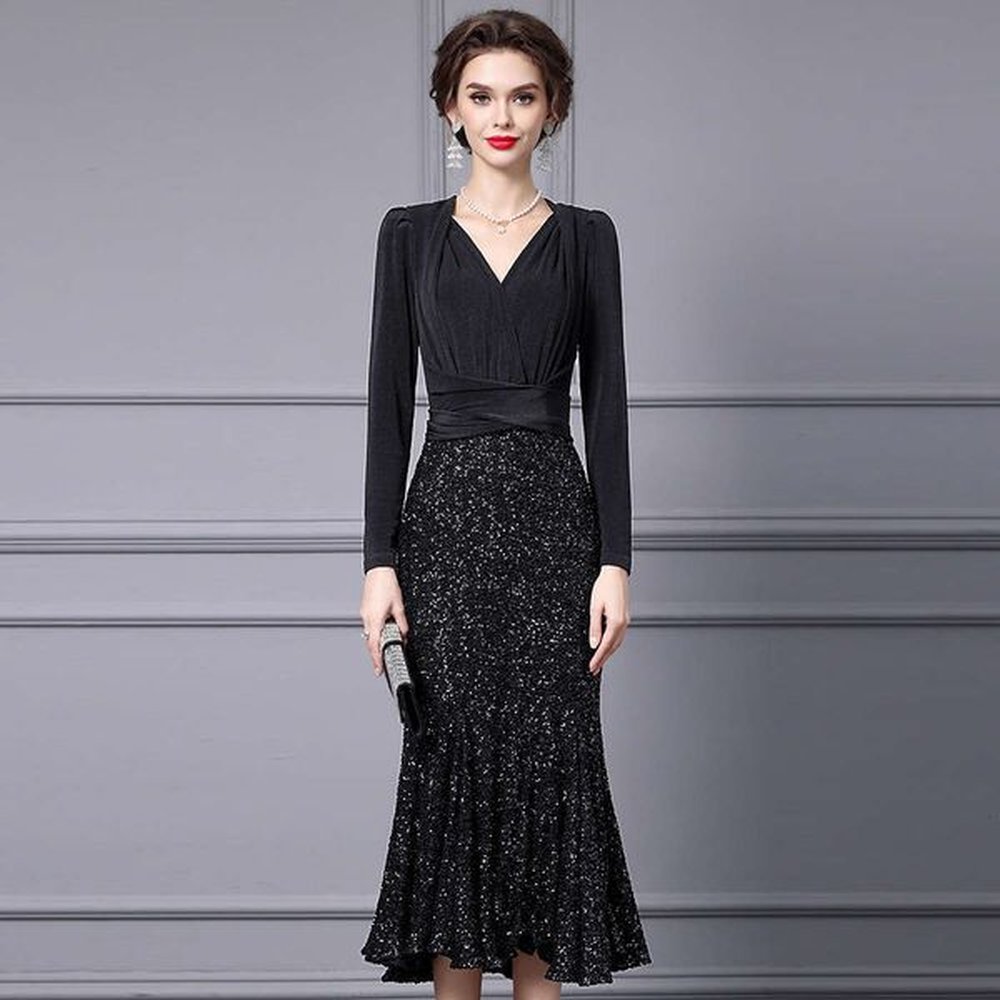 autumn and winter dress womens long sleeved highend temperament socialite