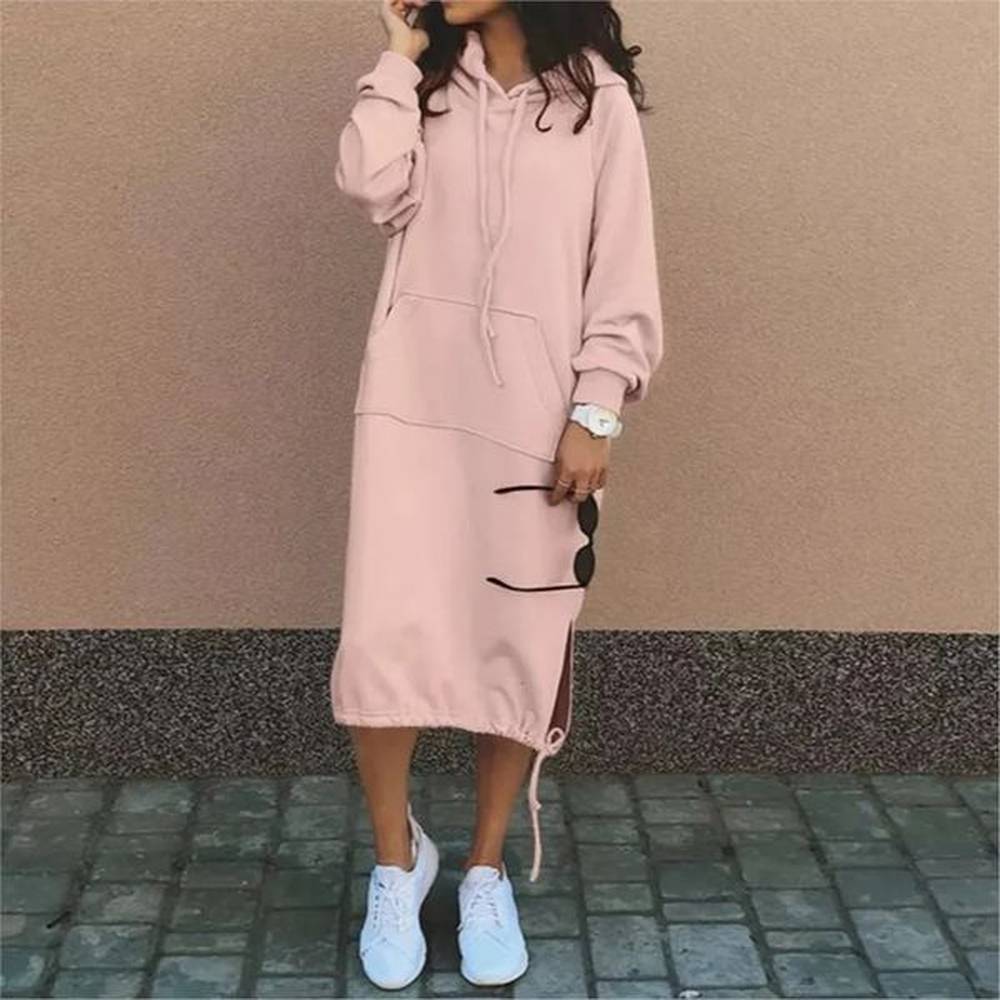 autumn and winter fashion hoodie long sleeve solid color dress