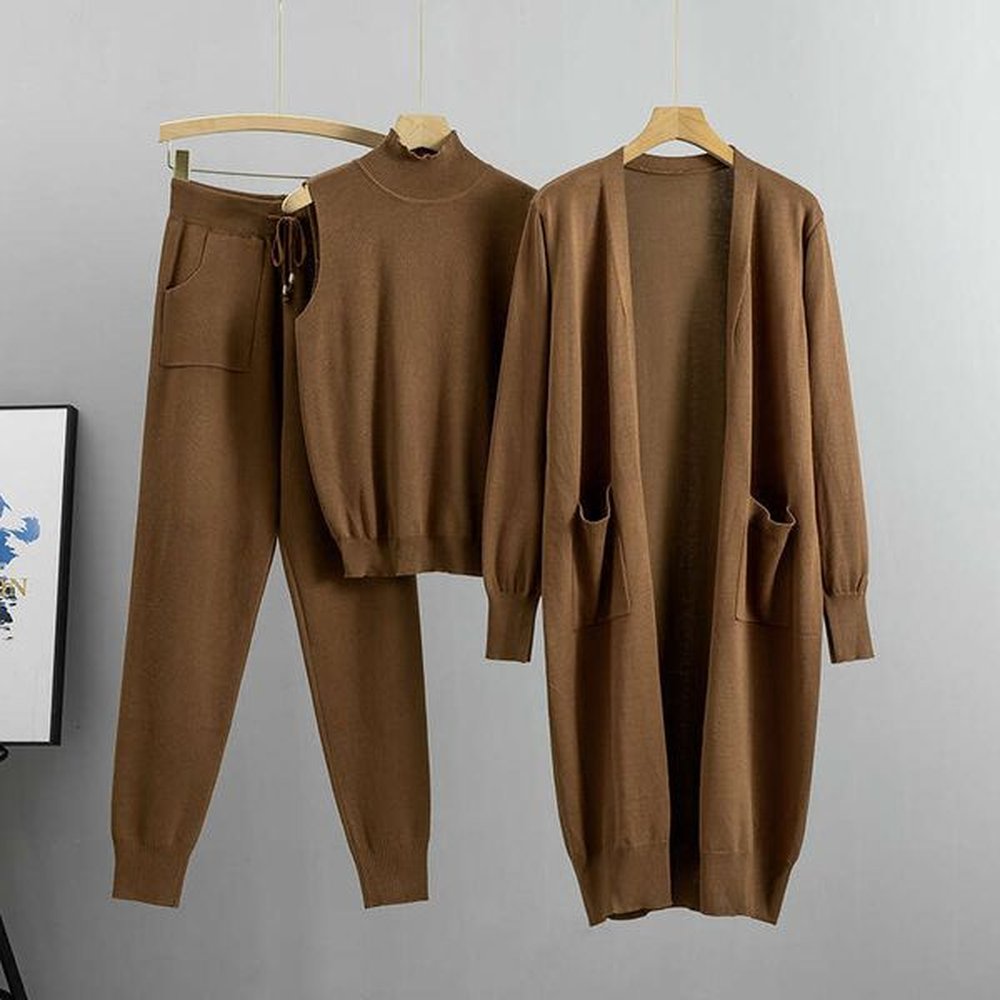autumn and winter fashion temperament set womens casual knitted cardigan