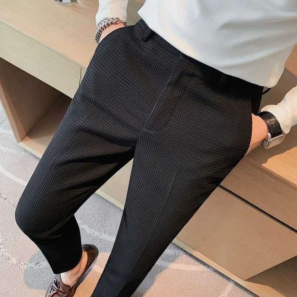 Autumn and winter fashion waffle mens dress pants business casual slim fit mens formal mens pants high-quality W24241123