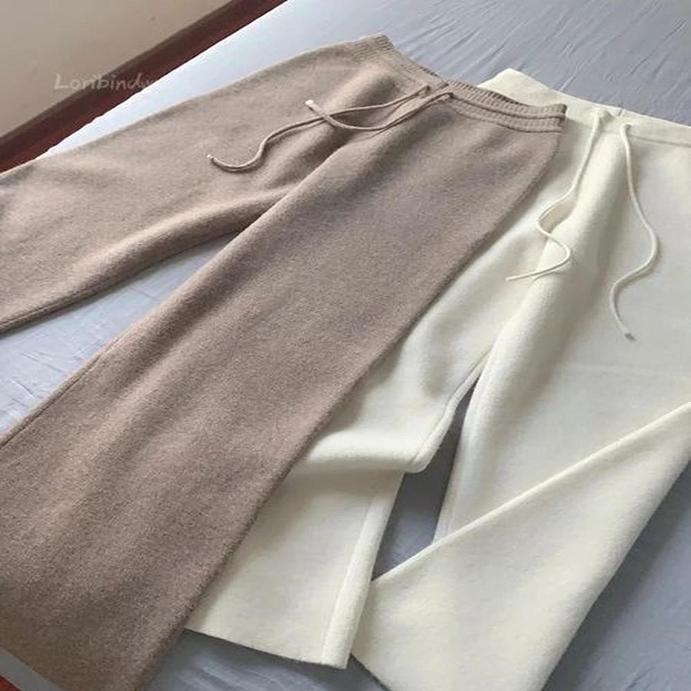 autumn and winter highwaisted loose wool knitted wideleg trousers for